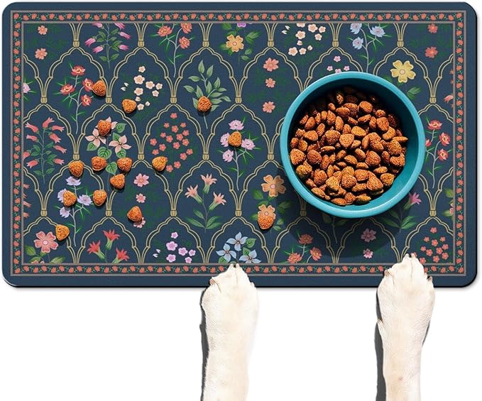 Absorbent Pet Dog Bowl Mat for Food and Water, Pet Cat Food Feeding Mat with Non Slip Rubber Backing, Dog Food Mats for Floors Waterproof, 16"x24"