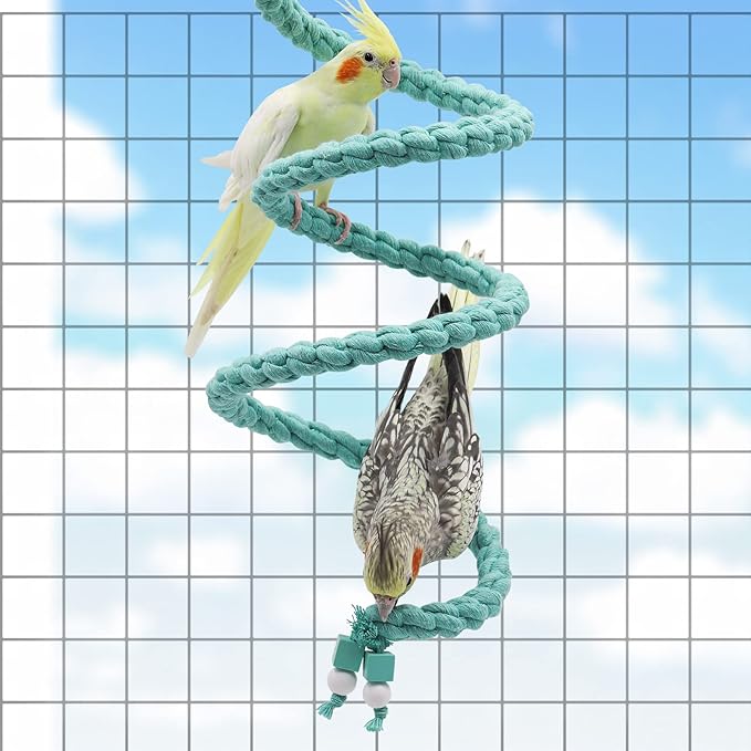 Dnoifne 59 Inch Spiral Rope Perch, Bird Cage Stand Pole Accessory, Climbing Toy for Parrot, Parakeet, Budgie, Lovebird, Cockatiel (59"/1.5 M)