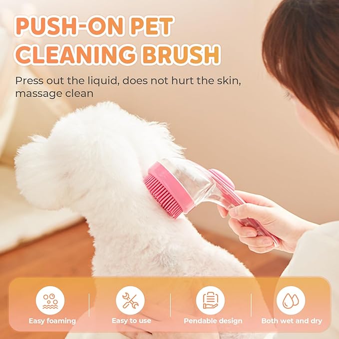 Pet Bath Brush, 2025 New 2 in 1 Dog Bath Brush with Built-in Shampoo Dispenser, Pet Wash Brush for Bathing Dog Grooming Massage Brush for Long Short Haired Dogs Cats Shower (Green, Fine teeth)