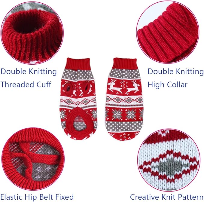 Vehomy Dog Christmas Sweaters Pet Winter Knitwear Xmas Clothes Classic Warm Coats Reindeer Snowflake Argyle Sweater for Kitty Puppy Cat-XS