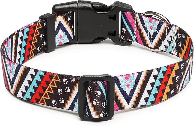 Mercano Adjustable Dog Collar - Special Design Patterns, Soft Nylon Comfortable Durable Pet Collar for Small Medium Large Dogs (L, Ethnic Pink)