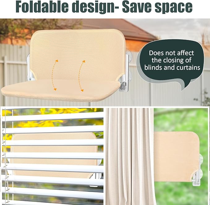 Sunhoo Cat Window Hammock Perch Cordless Perches Window Sill Seat Bed Foldable Stable Lounger Upgraded Suction Cup Easy Assembly Indoor Cats Kitty Shelf Hold Up to 55lbs（Beige,S