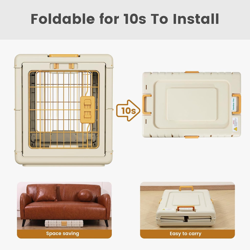Collapsible Dog Crate for Large/Medium Dogs - 36" L Foldable Dog Cage No-Tool Assembly, Travel Dog Crate with 2 Wheels - Easy to Carry, Space-Saving, Indoor Outdoor Use, Cream, 36.4”L*22.84”W*25.8”H