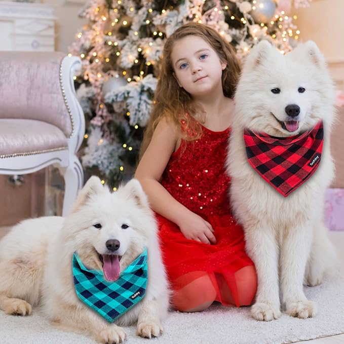 Buffalo Plaid Dog Bandanas Fall Christmas X-Large 6PCS Dog Gifts Red Blue Green Orange Black Brown Scarf Adjustable Kerchief for Medium Large Pets