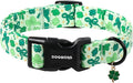 DOGWONG St Patrick's Day Dog Collar-Cute Green Clovers Dog Collar, Adjustable Cotton Shamrock Pet Collar Trefoil Puppy Collars with Quick Release Buckle,M