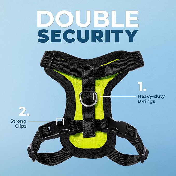 Voyager Escape-Proof Step-in Lock Cat Harness & 5ft Neoprene-Handle Leash Set All-Weather Mesh with Reflective Stitching for Small to Large Cats by Best Pet Supplies, Lime Green/Black Trim, S