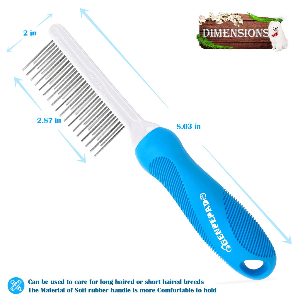 GENPEPADO Grooming Comb for Dogs and Cats with Long & Short Stainless Steel Metal Fine Teeth for Detangling Matted Hair - Pet Detangler Comb for Removing Tangles, Knots, Loose Fur from The Undercoat