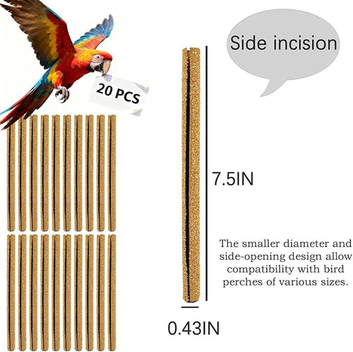 20-Pack Sanded Perch Covers for Parakeets - Bird Perchs Covers 7.5" L x 3/8" D Bird perches for Parakeets, Lovebirds, Parrotlets, Canaries and Other Small Birds (20pcs Small 7.5" L x 3/8" D)