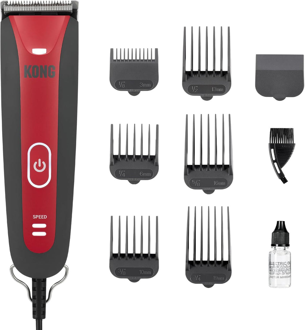 Kong 2-Speed Dog Clipper Grooming Kit Waterproof 6 Combs Medium Coat Types