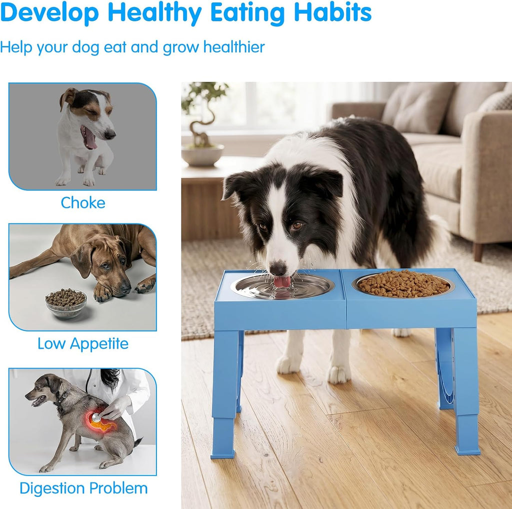XIAZ Elevated Dog Bowls Large Breed Raised Dogs Bowl Stand Large/Medium Sized Dog Stainless Steel Food Water Bowl Stands 5 Heights Adjustable 9/11/12/15in Pet Feeder Dish Station