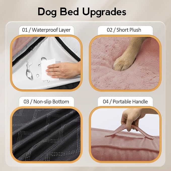 Large Dog Bed - XL Orthopedic Egg-Crate Memory Foam Dog Beds with Removable Washable Cover, Waterproof Pet Beds with Non-Slip Bottom, Pink