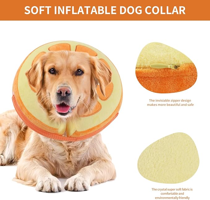 IEUUMLER Inflatable Recovery Dog Collar, Protective Donut Cone, Adjustable Soft Collar for Dog and Cat After Surgery Prevent from Biting & Scratching EU002 - Orange M