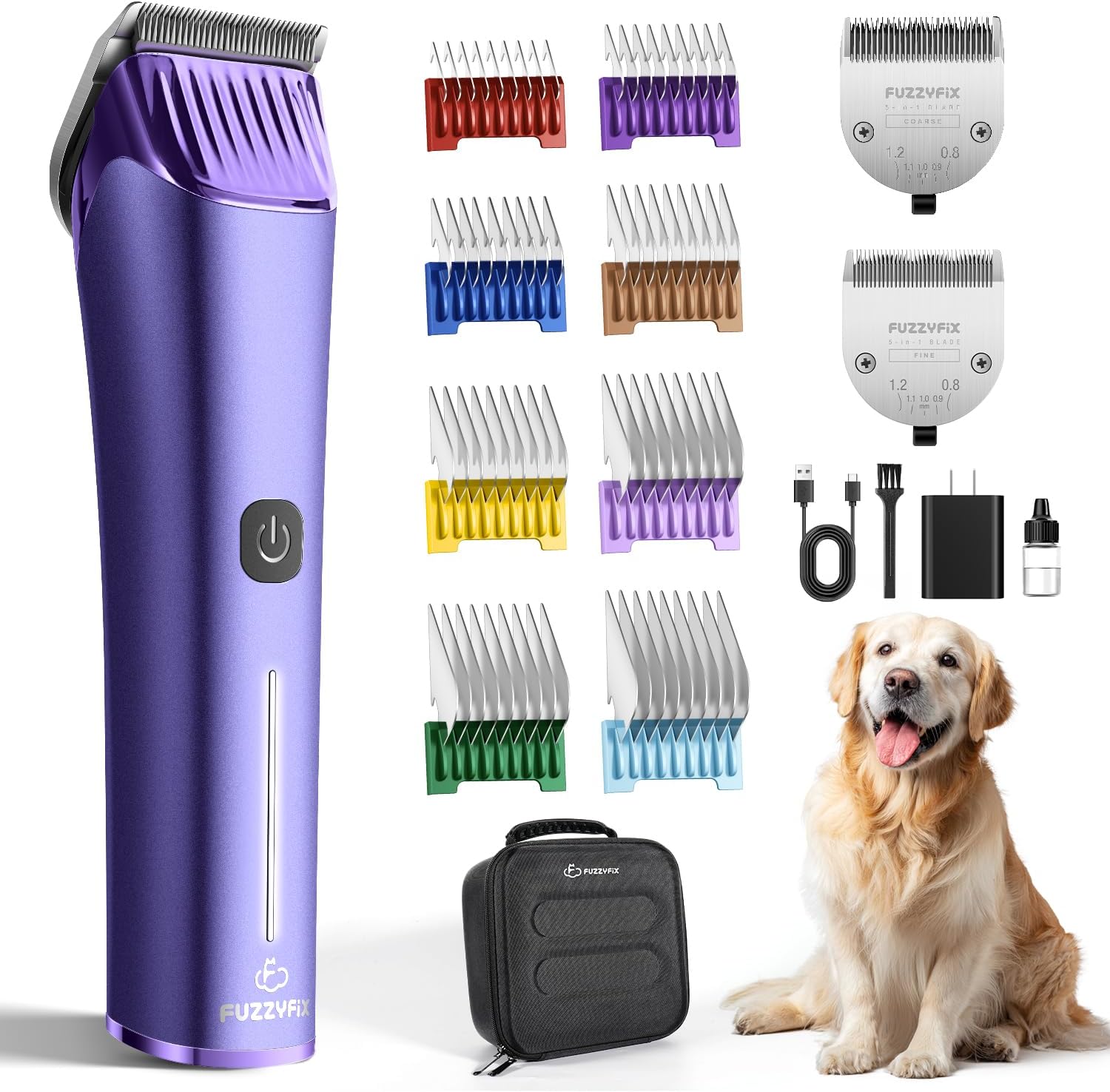Professional Dog Grooming Clipper with Replacement Blade, 5-in-1 Adjustable Blade Cordless Pet Grooming Kit 2 Speed Rechargeable Trimmer Hair Shaver with Detachable Metal Combs Nova for Animal Horse