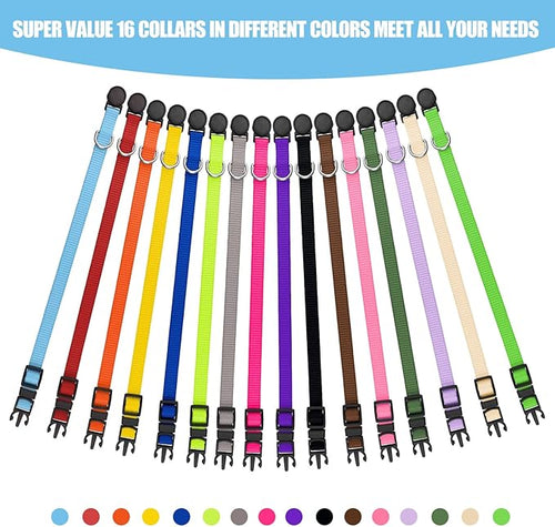 16 PCS Puppy Collars for Small Puppies, Safety Buckle Puppy Collars for Litter Nylon Adjustable Whelping Collar Pet Supplies,Stuff,Accessories(M)
