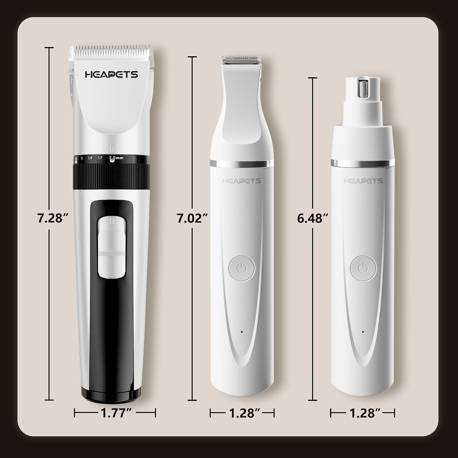 HEAPETS Dog Hair Clippers for Grooming Kit and Dog Paw Trimmer Nail Grinder for Grooming, Low Noise Rechargeable Cordless, Shaver Grooming Supplies for Pet Cats Dogs, White