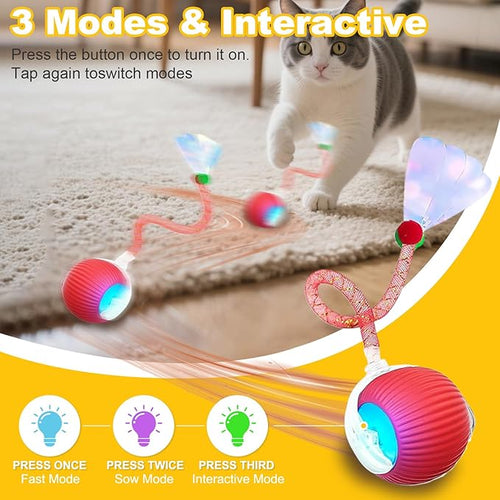 2-Pack Interactive Cat Toys Ball for Indoor Cats＆Dog,Automatic Cat Toy with Smart Obstacle Avoidance Ball with Elastic Mesh Tail,Cat Enrichment Toys for Indoor Cats