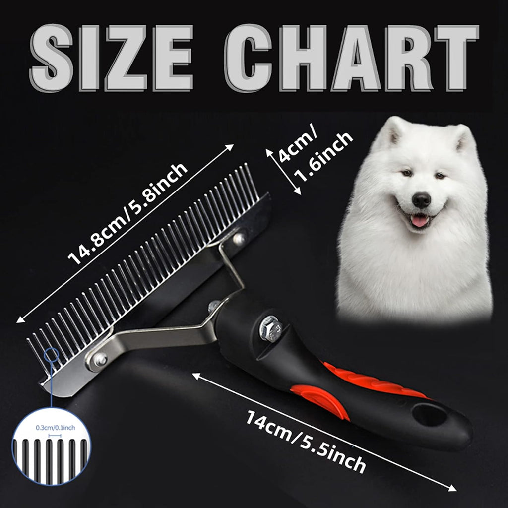 Undercoat Rake for Dogs,Long-haired Pet Grooming Shedding Brush with Handle | Heavy-Duty Rake Comb for Husky German Shepherd, Long Metal Comb Teeth, Silicone Anti-Slip Handle, Black and Red Color Scheme