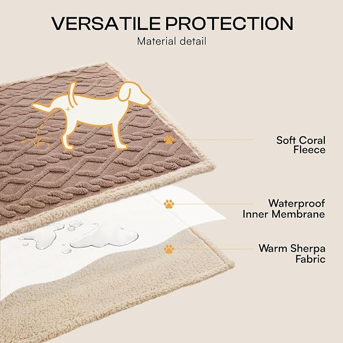 Luciphia Waterproof Pet Blanket, Liquid Pee Proof Dog Blanket for Sofa Bed Couch, Reversible Sherpa Fleece Furniture Protector Cover for Small Medium Large Dogs Cats, Khaki King Size（100" x 82"）