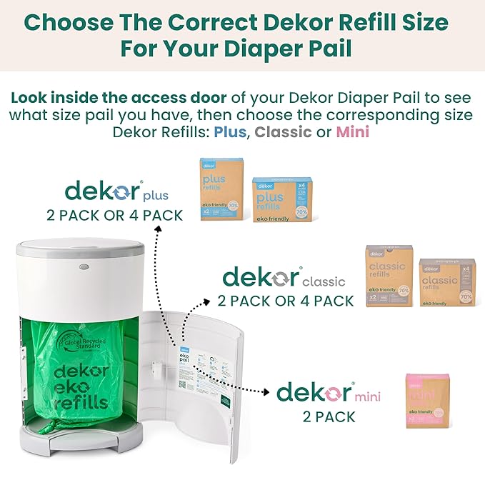 Diaper Dekor EKO Plus Diaper Pail, White | ONLY Eco-Friendly Diaper Pail Made with 70% Recycled Materials | Hands-Free: Step–Drop–Done | Cost-Effective Refill System |Great Cloth Diaper Pail