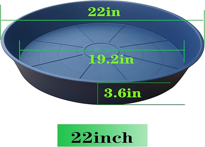 3 Pack of 20 22 inch Plant Saucer (19.2 Inch Base), 3.6" Depth Tray, Large Deep Garden Plastic Flower Planter Plant Trays for Indoors Outdoor Bath Bath (22", Blue)