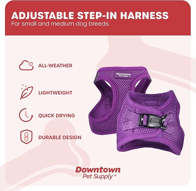 Downtown Pet Supply Step-in Dog Harness – No Pull, Adjustable Padded Mesh with Reflective Trim, Secure Buckle Strap – Comfortable & Breathable Small Dog Harness, Large, Purple