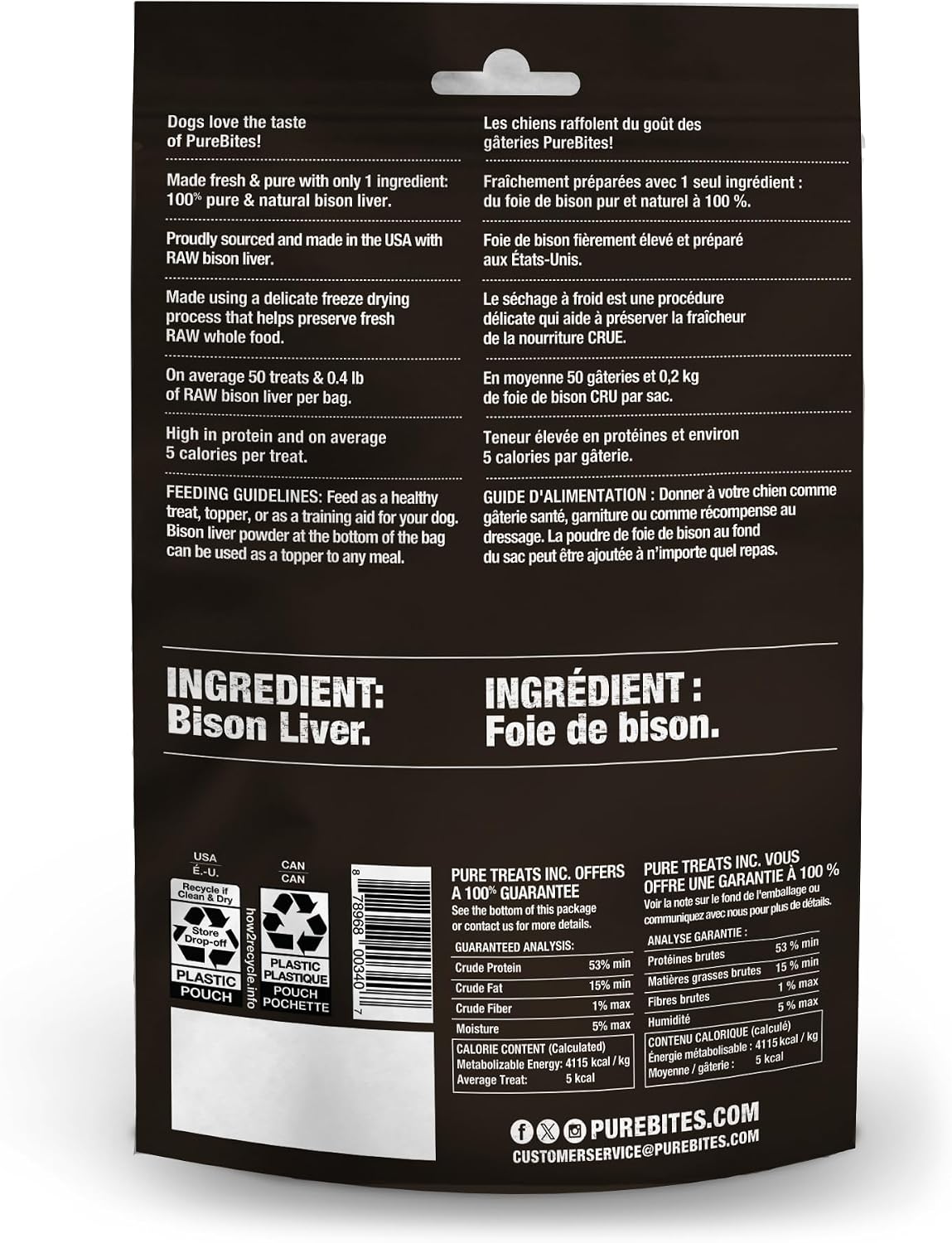 PureBites Wild Bison Single Ingredient Freeze Dried Dog Treats, 2.1 oz | 100% Bison, Freeze Dried Raw in USA, High-Value Training Reward, 5 Calories/Treat, No Fillers