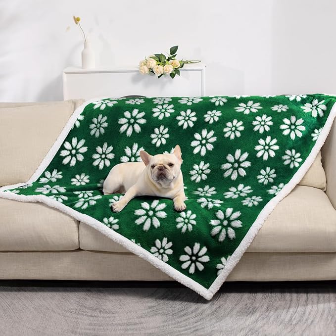 Waterproof Blanket for Dog Puppy Cat, Cute 3D Textured Flower Dog Blanket for Bed Couch Sofa, Soft Liquid Pee Proof Pet Furniture Protector, 30"x40", Green