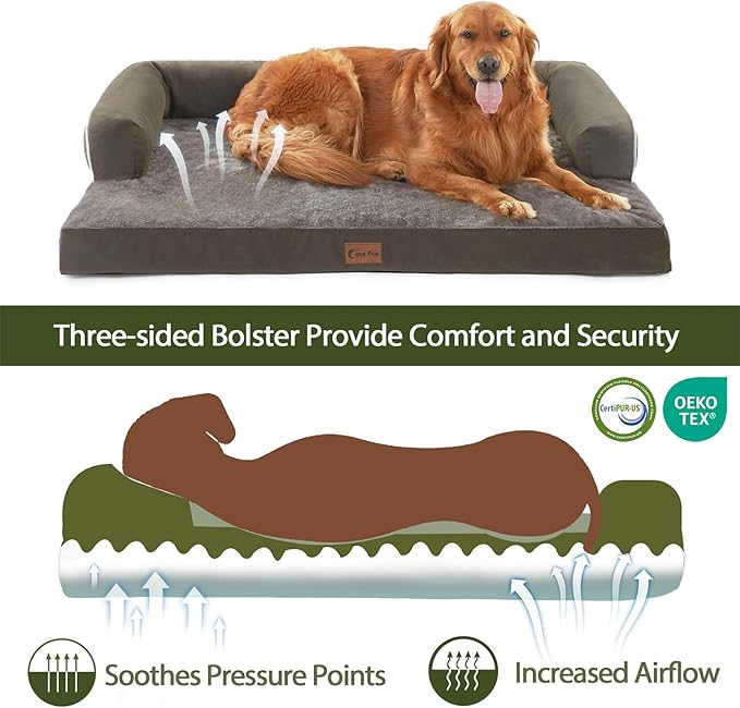Orthopedic XXL Dog Beds, Waterproof Egg Crate Foam Big Pet Bed for All Breed Sized Dogs 53x42Inch, Washable Extra Large Dog Couch Bed with Removable Cover and Non-Slip Bottom, Dark Green