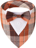 ADOGGYGO Fall Dog Tuxedo Bandana, Orange Plaid Pet Fall Collar with Bowtie, Adjustable Halloween Thanksgiving Costume for Large Dogs (L)