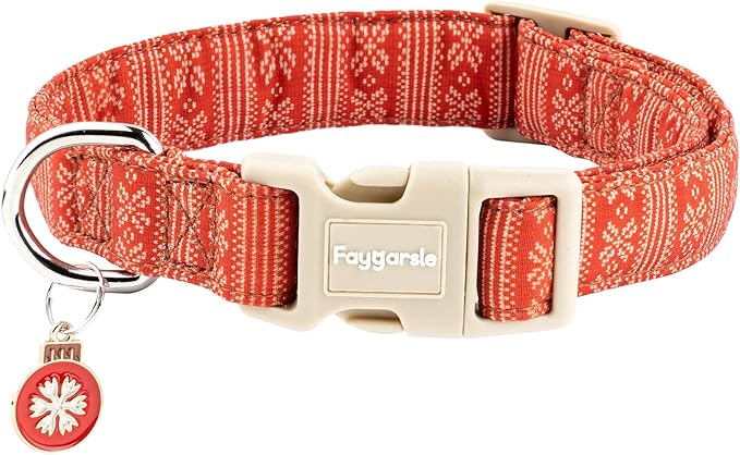 Faygarsle Christmas Dog Collar, Red Nordic Pattern, Plastic Buckle with Metal D-Ring, Holiday Pet Accessory,for Small Medium Large Dogs S