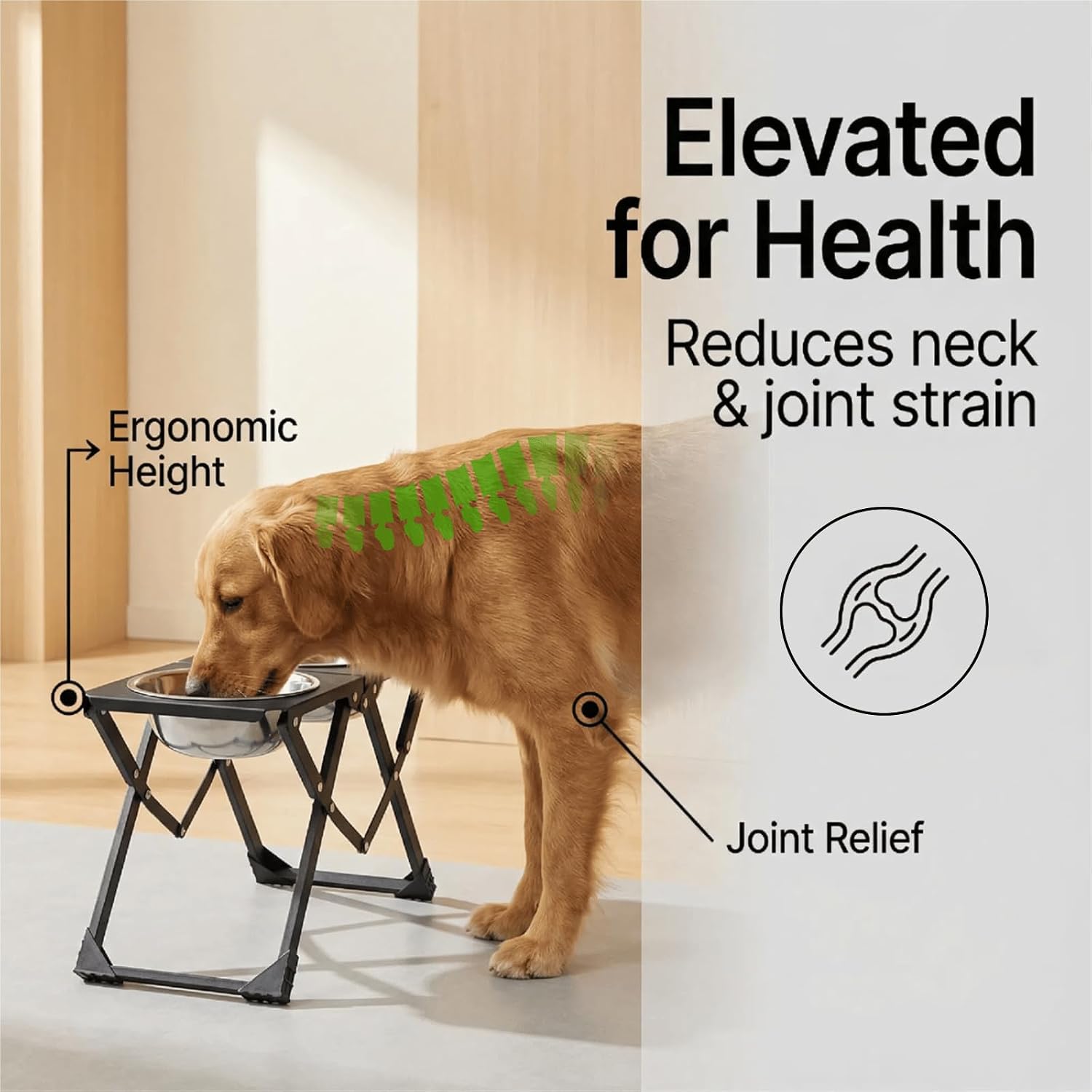 Foldable Elevated Dog Bowl Holder with 2 Large 58oz Stainless Steel Bowls, 10.2" Tall Raised Dog Bowl Stand for Medium/Large Breeds with Silicone Mat, Indoor and Outdoor Use
