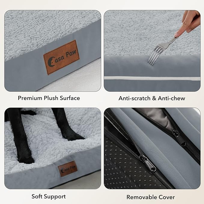 Orthopedic Dog Beds for Large Sized Dogs, Waterproof Egg Crate Foam Large Dog Couch Beds with Comfy Bolster 36x27Inch, Washable Pet Beds with Removable Cover and Nonskid Bottom, Grey