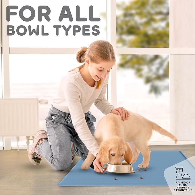 Dog Food Mat - Raised Edges Dogs Mat for Food and Water Prevent Spill, Waterproof Cat Food Mats Protect Floors, Easy Clean Dog Bowl Mats for Food and Water, Silicone Pet Food Tray
