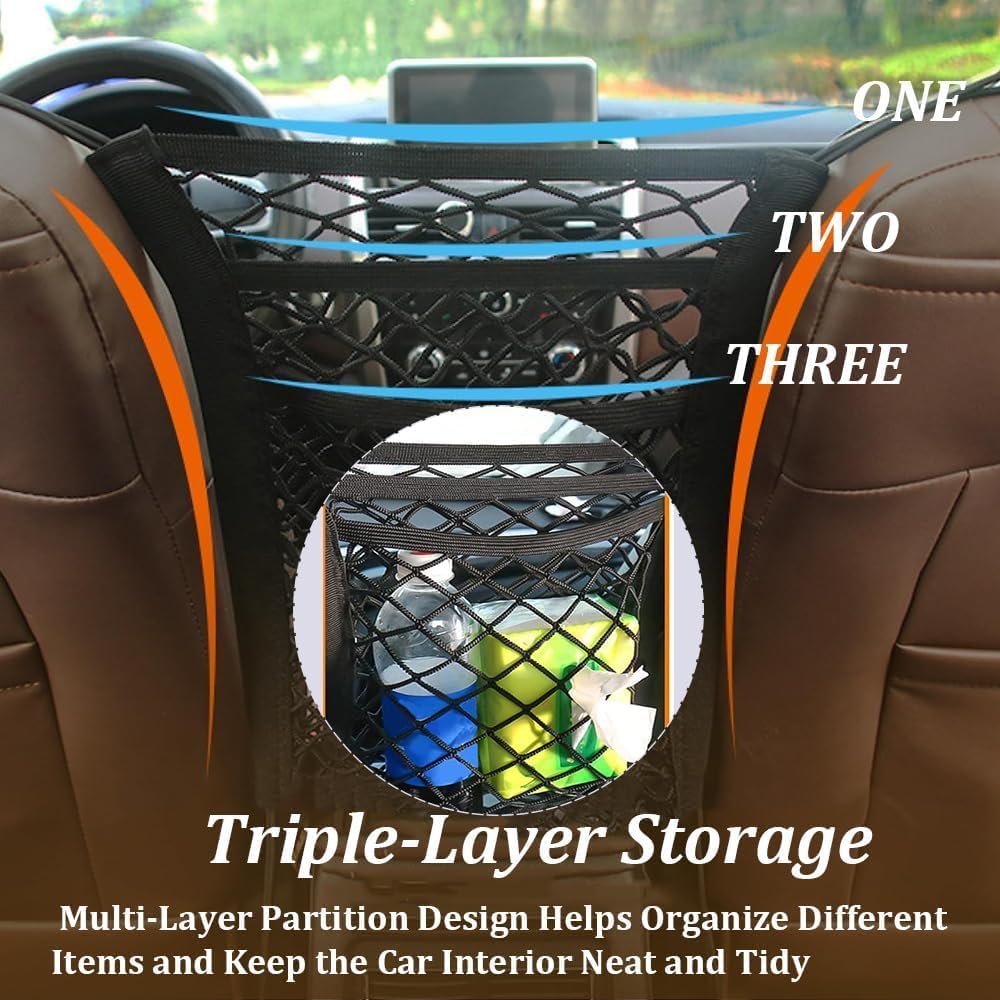 Car Pet Barrier for Toyota Sienna 2021-2025 2026, Dog Net Organizer Back Seat Mesh Divider Puppy Guard Automotive Storage Bag 3-Layer Stretchable Cargo Netting