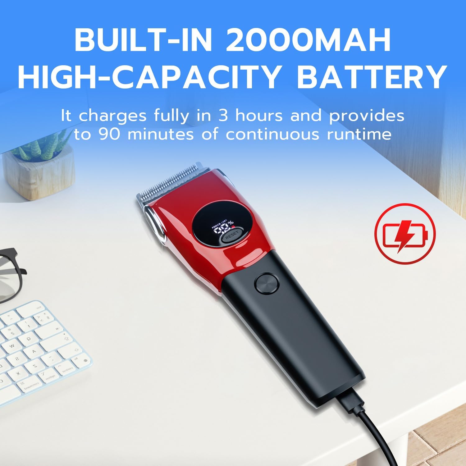 Mcbazel Dog Clippers Grooming Kit, Low Noise Rechargeable Cordless Adjustable Pet Hair Shaver Trimmers Set for Dogs, Cats and Other Pets [Red]
