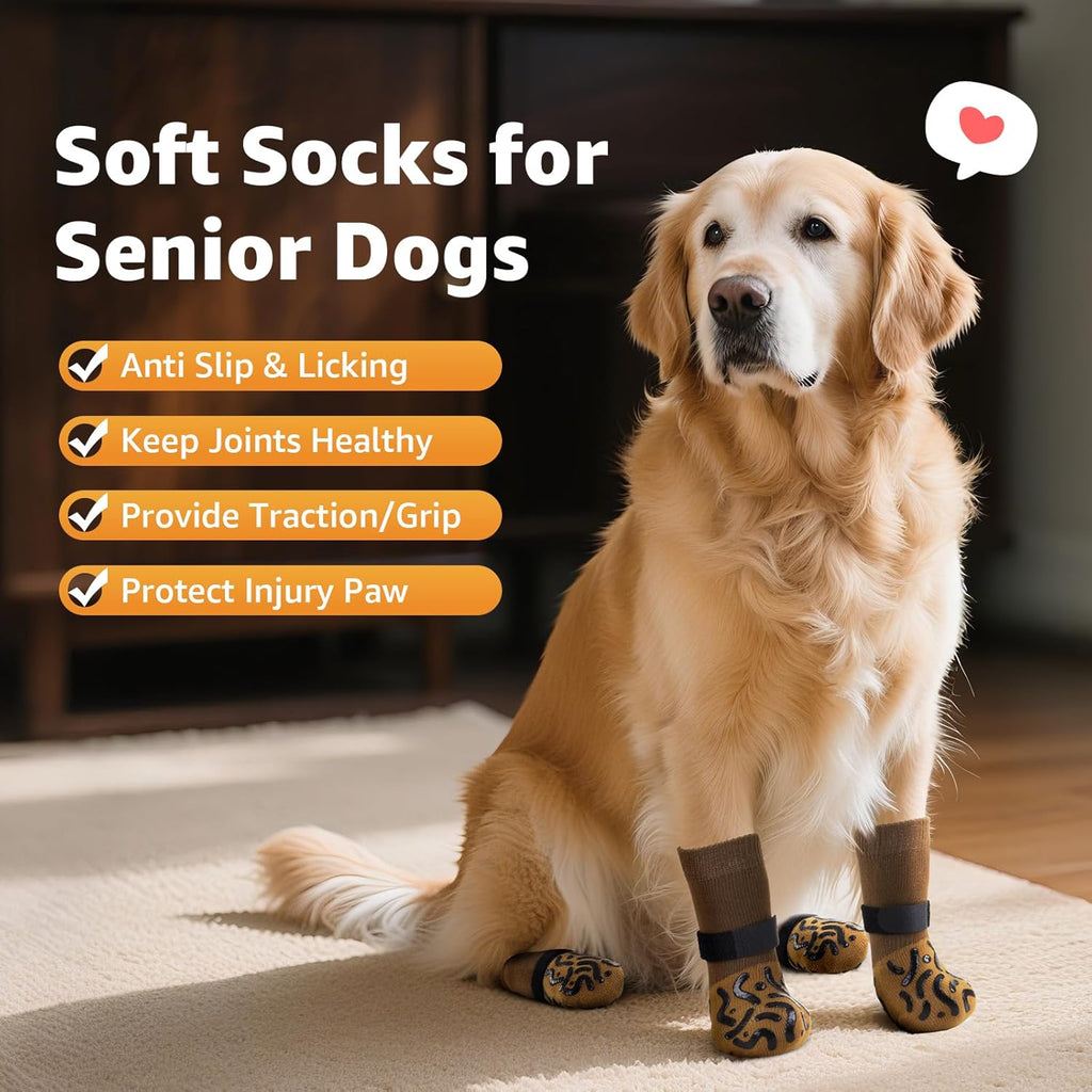 Non Slip Dog Socks for Hardwood Floor Senior Dogs Double Sided Grip | Adjustable Straps, Helps Prevent Paw Licking, Post-Surgery Recovery Support, Breathable Stretch Fabric, Machine Washable