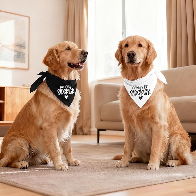 2 Pack Dog Bandana Pregnancy Announcement, Daddy's and Mama's Lil Sidekick Gender Reveal Puppy Dog Scarf Accessories, Adjustable Pet Bandana Scarf for Small Medium Large Dogs