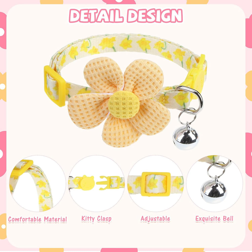 PUPTECK Cat Collar Breakaway with Bells, Adjustable Kitten Collar Outfit | for Girl Boy Small Pet Puppy Bunny, Cute Costume Accessory with Safety Release Buckle (Sticker-Flowers)