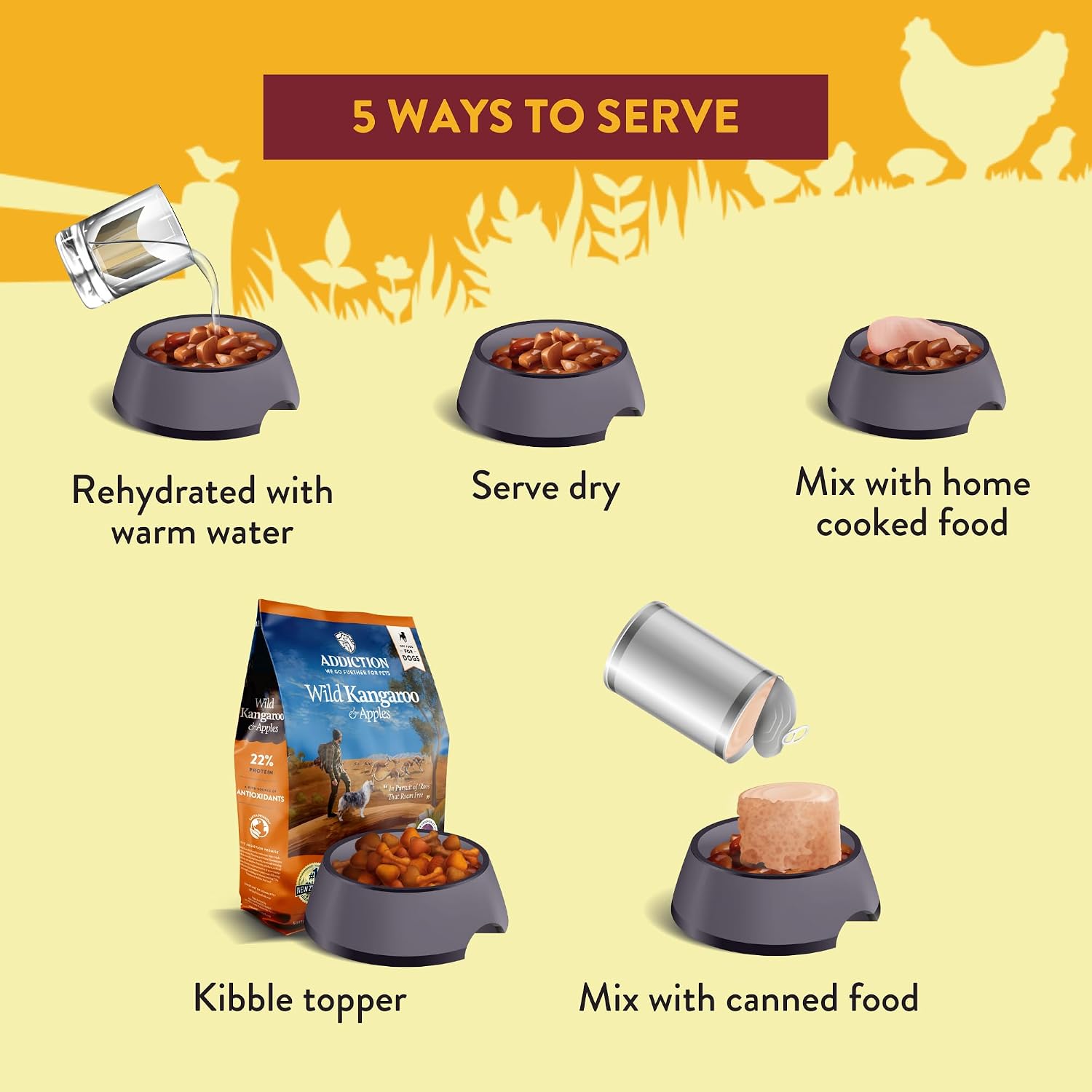 Addiction Country Chicken & Apricot Air-Dried Grain-Free Dog Food – Complete Meal or Topper with Natural Ingredients for Digestive and Skin & Coat Health, 2lb - 4 Packs