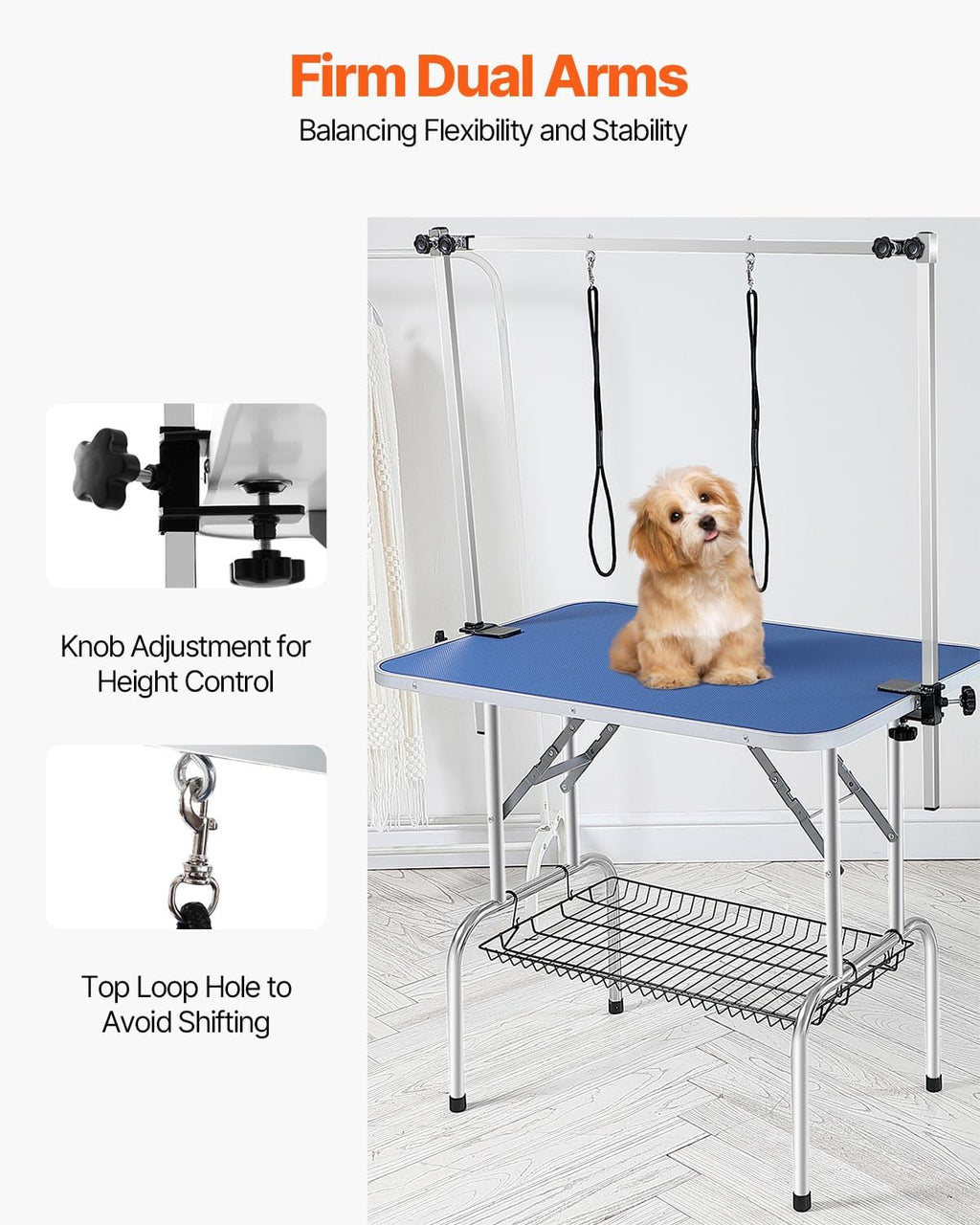 VEVOR Pet Grooming Table, 36 x 24 Inch with 2 Height Adjustable Arms, 330LBS Static Weight Capacity, Foldable Dog Groom Station with No-Sit Haunch Holder with Grooming Loop, for Medium and Small Dogs