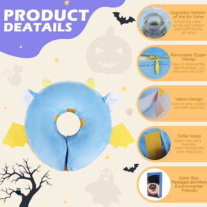 IEUUMLER Inflatable Recovery Dog Collar, Protective Donut Cone, Adjustable Soft Collar for Dog and Cat After Surgery Prevent from Biting & Scratching EU002 - Vampire XL