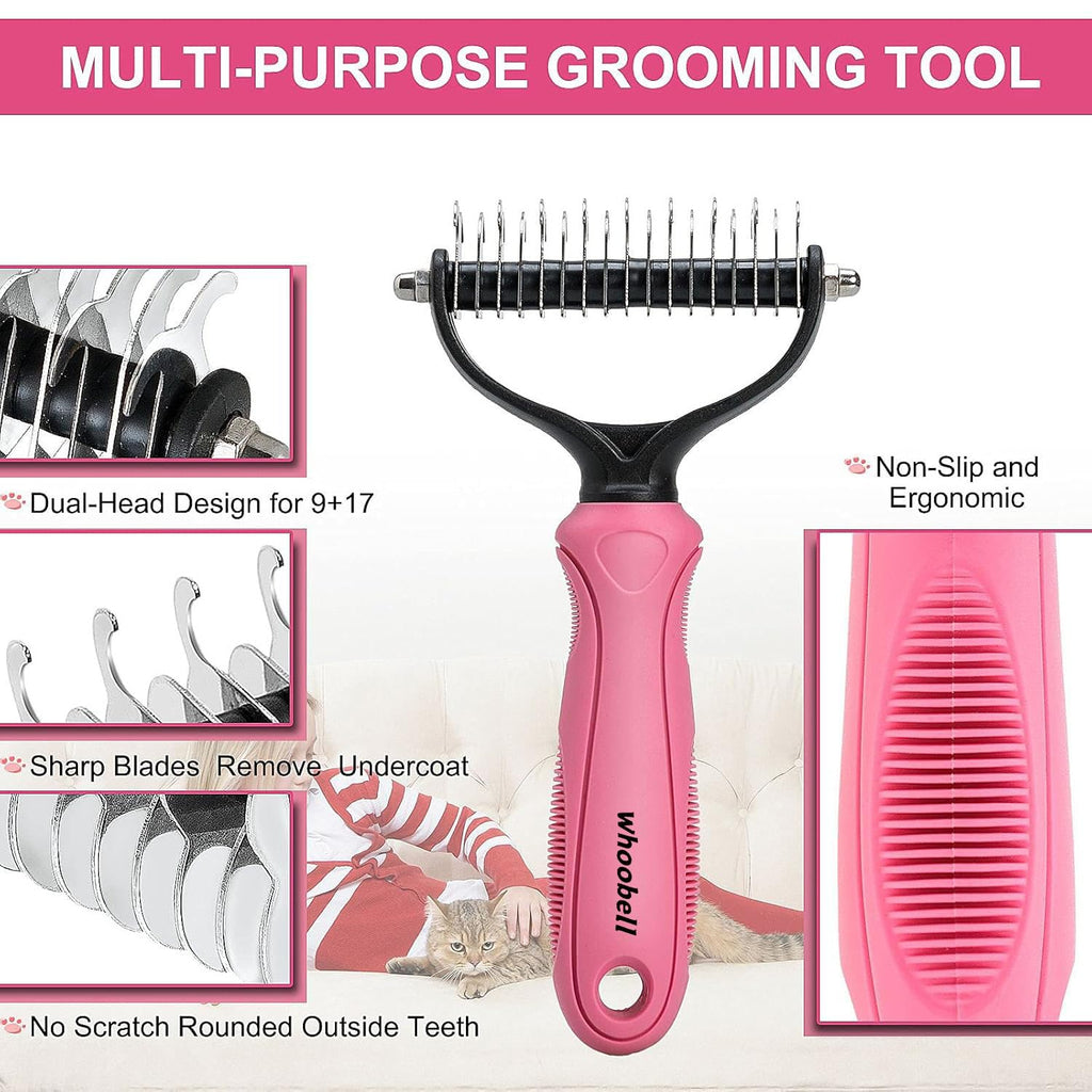 Undercoat Rake for Dogs, whoobell 2 Side Undercoat Brush for Deshedding and Dematting for Dog Cat Rabbit, Professional Pet Grooming HairTools, Removes Loose Undercoat and Nasty Shedding