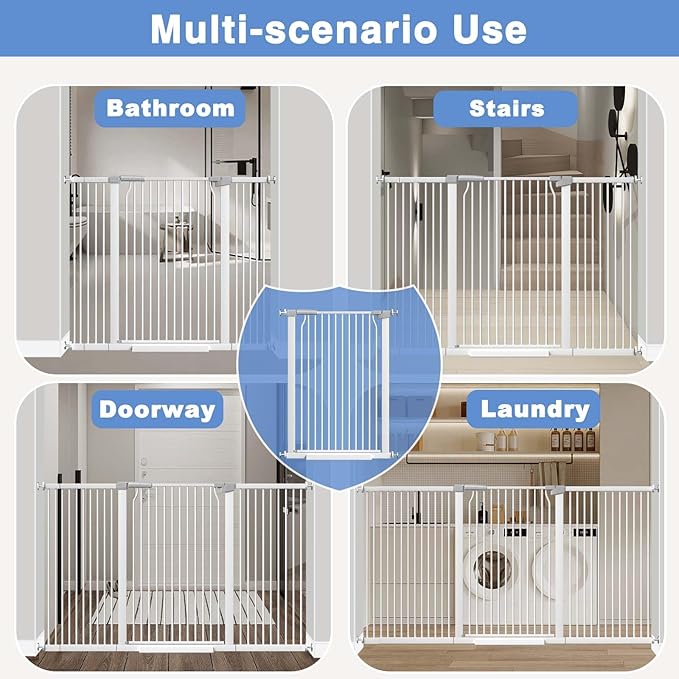 72.2"-76.7" Extra Wide Baby Gate, 40.5" Tall Dog Gate Indoor,Walk Through Pet Gates for Doorways Kitchen No Drilling Auto Close Pressure Mounted Safety Child Toddler Gate, White