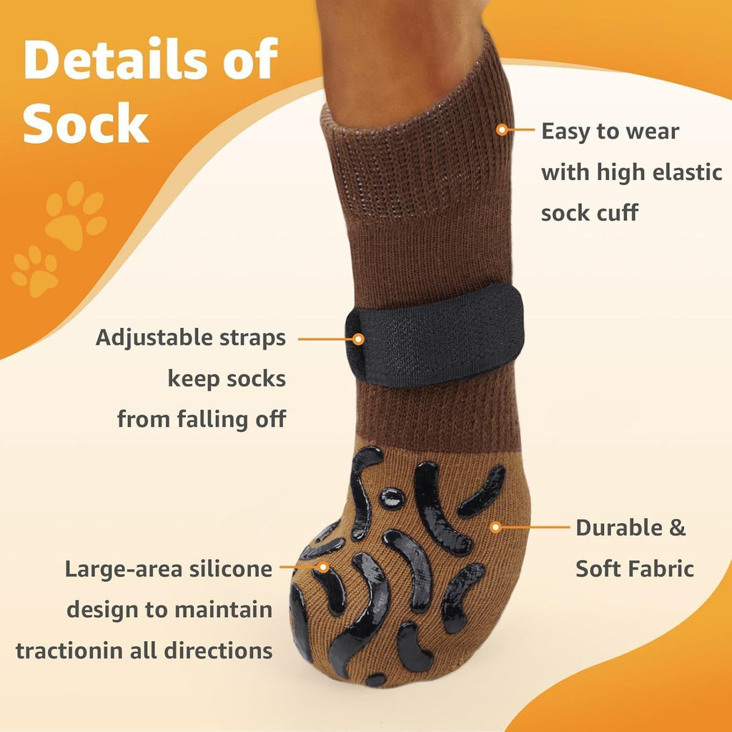 2 Pairs Anti Slip Dog Socks to Prevent Licking Paws,Dog Shoes for Hot Pavement,Dog Booties for Small Medium Large Senior Dogs,Paw Protectors for Hardwood Floors (Black&Grey,XL)