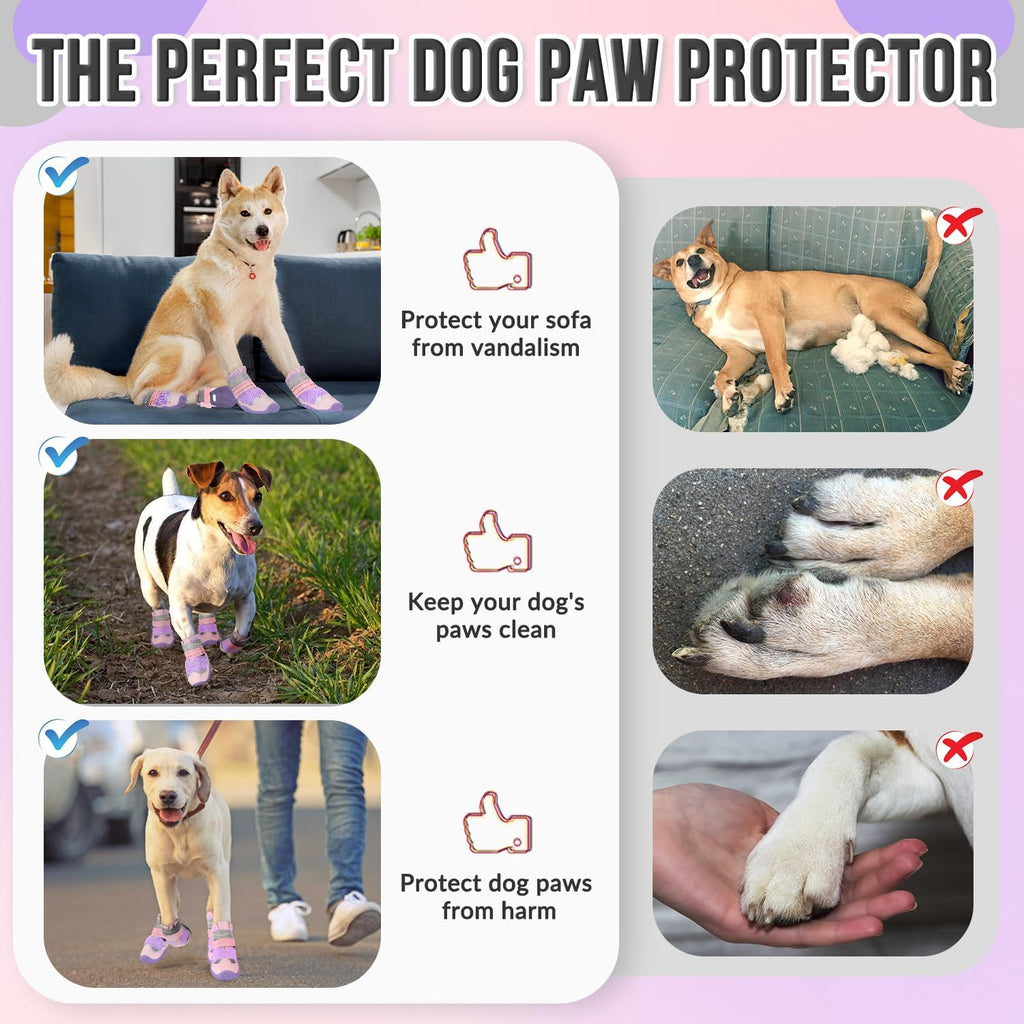 SlowTon Dog Shoes for Large Small Medium Dogs - Breathable Dog Boots | for Summer Hot Pavement, Paw Protector for Outdoor Walking Winter Snow, Anti-Slip Rubber Booties for Hardwood Floor, Pink 4