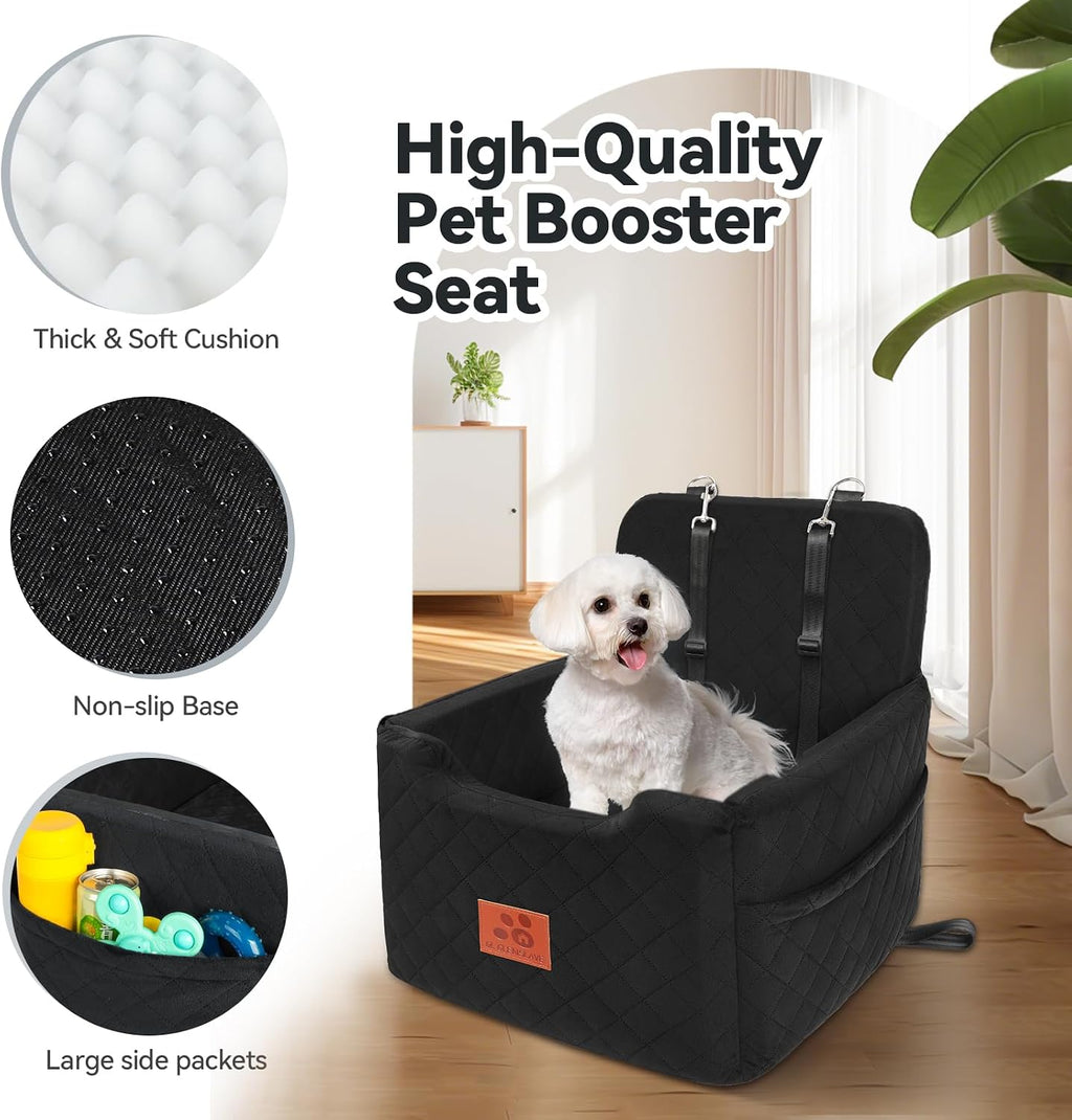GL GLENSLAVE Dog Car Seat for Small/Medium Dogs Under 35lbs,Memory Foam Dog Booster Seats,Detachable and Washable Traval Pet Car Seat,Dogs Bed with 2 Safety Belts(Balck)