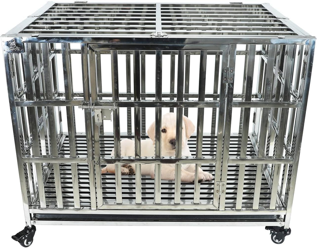 Confote 37 Inch Heavy Duty Dog Crate Metal Cage Kennel, High Anxiety Pet Cage with Lockable Wheels & Double Doors for Small Medium Large Dogs