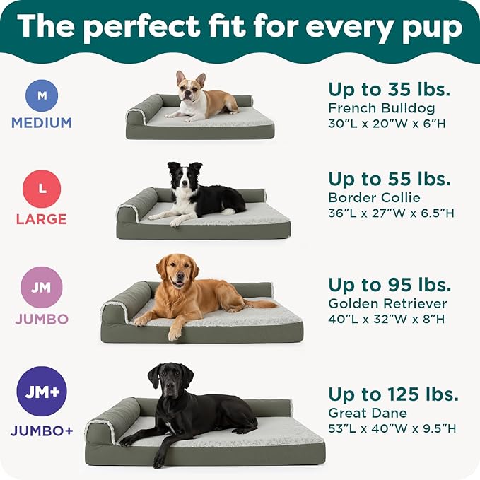Furhaven Orthopedic Dog Bed for Large Dogs w/ Removable Bolsters & Washable Cover, For Dogs Up to 125 lbs - Plush & Velvet L Shaped Chaise - Deep Sapphire, Jumbo Plus/XXL