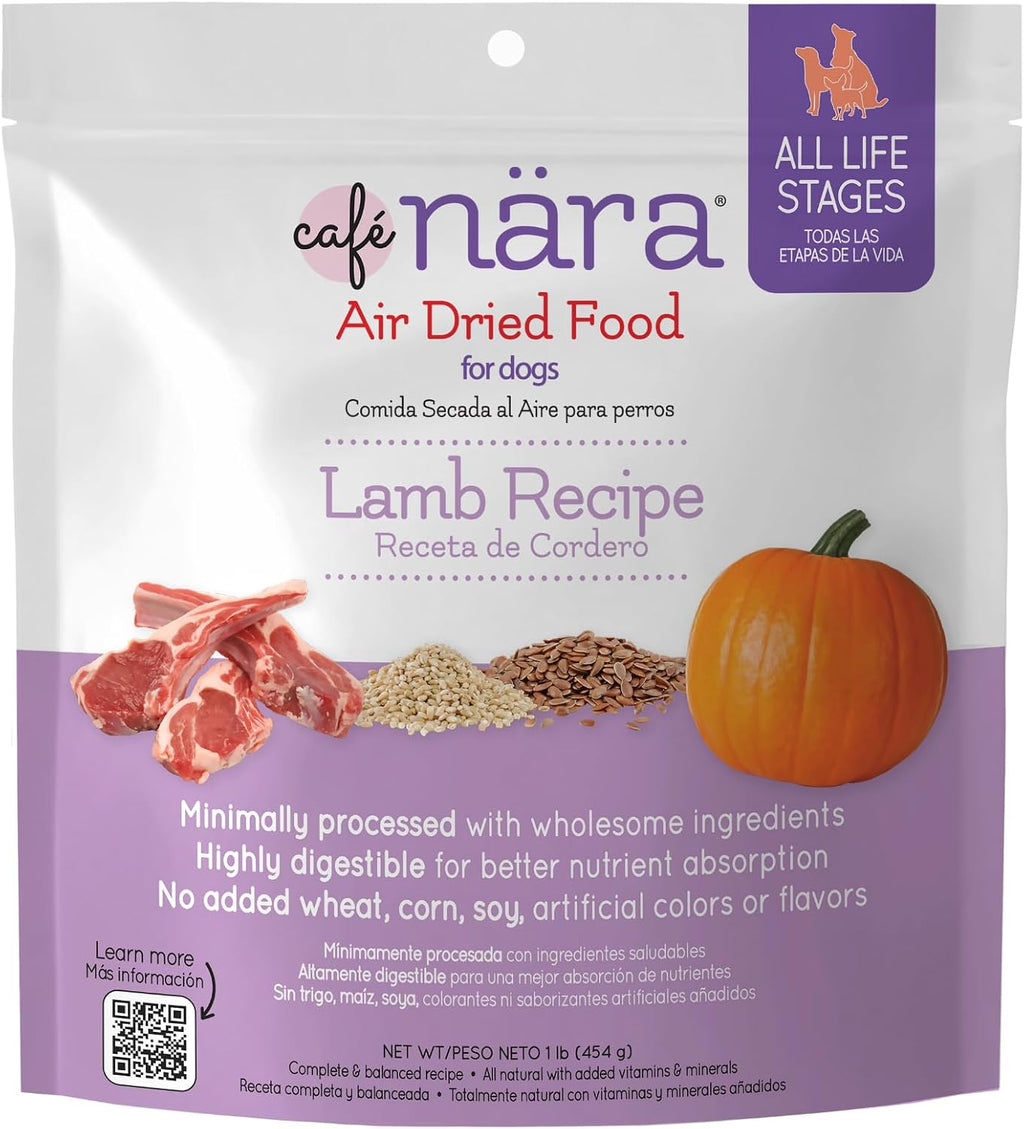 Café Nara - Lamb Air-Dried Food for Dogs - Complete Meal, Food Topper or Treat - Minimally Processed & Highly Digestible - for All Breeds & Ages - Wheat, Corn & Soy Free - Made in USA - 1 lb Bag