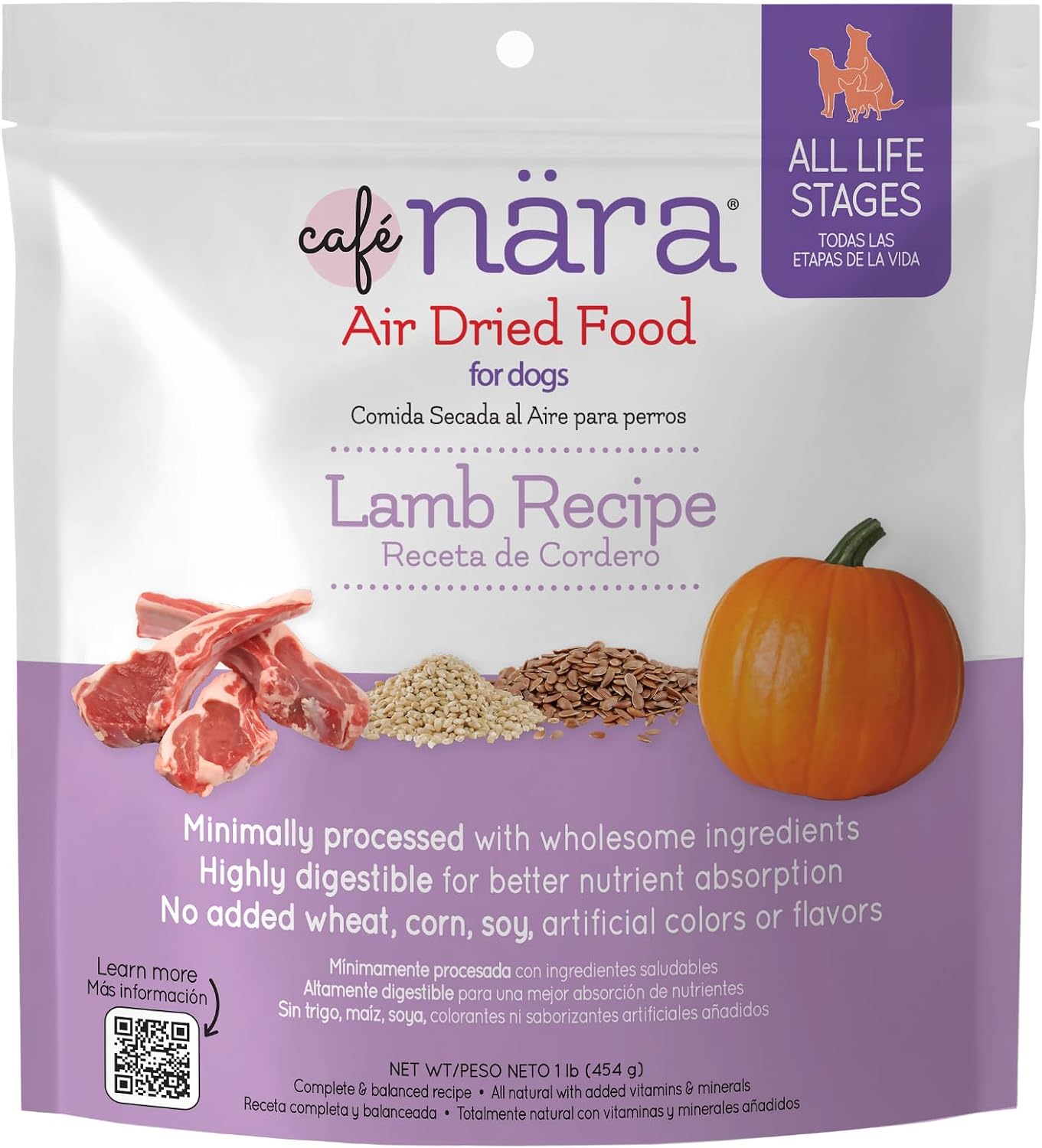 Café Nara - Lamb Air-Dried Food for Dogs - Complete Meal, Food Topper or Treat - Minimally Processed & Highly Digestible - for All Breeds & Ages - Wheat, Corn & Soy Free - Made in USA - 1 lb Bag